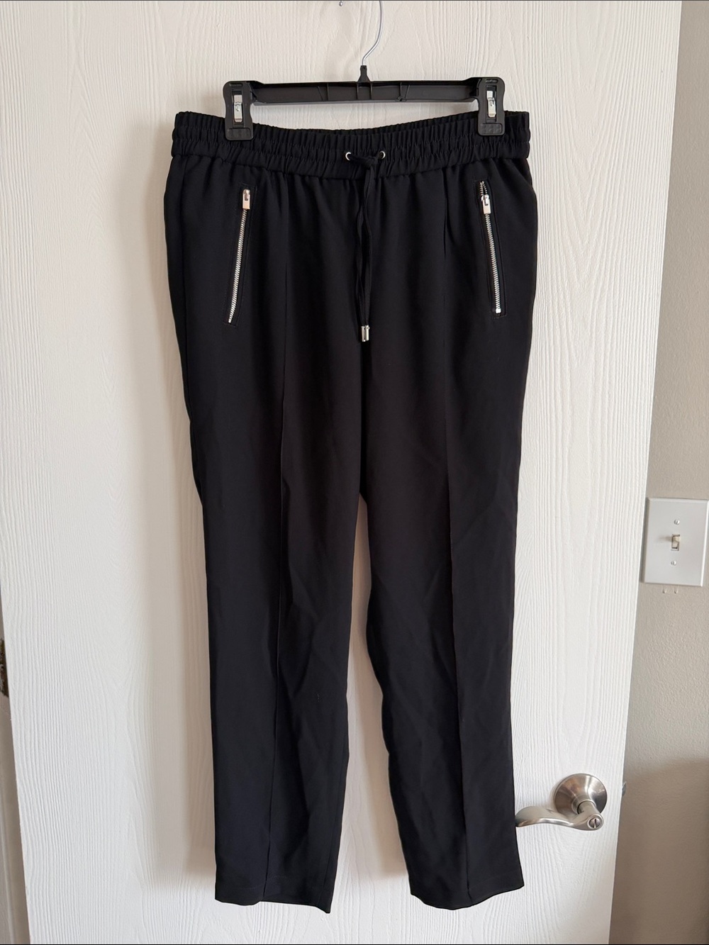 Express Women’s Black Jogger Pants with Silver Zipper Pockets